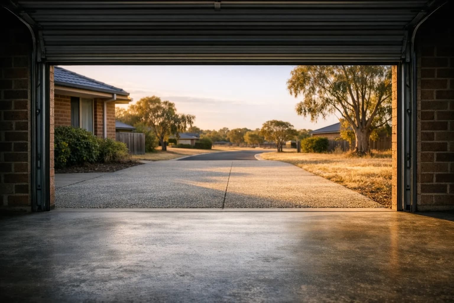 Neat suburban house with garage door and driveway